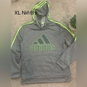 Adidas Kids Gray Hoodie with Neon Green Accents